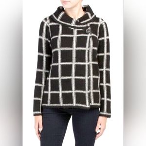 Ellen Tracy Women's Wool Blend Jacket Cardigan Checker Black&White High Neck Med